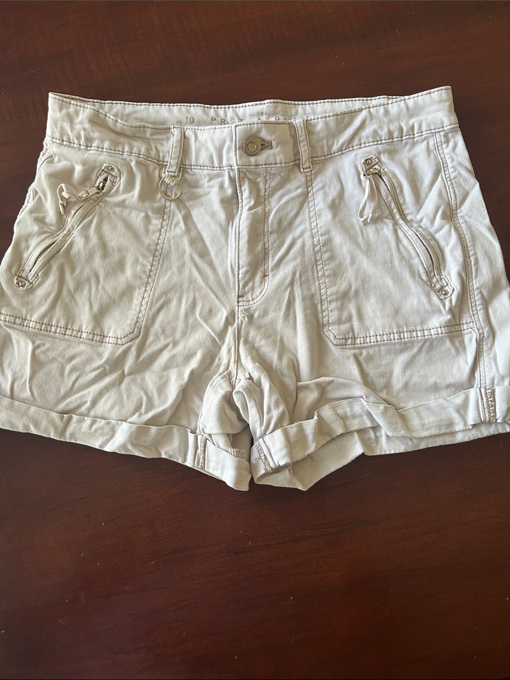 White House Black Market Cream Cargo Shorts with Zip Pocket Details